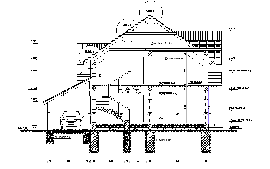 A section view of 9x9m ground floor Romanian house building design is given in this Autocad drawing file. Download now.