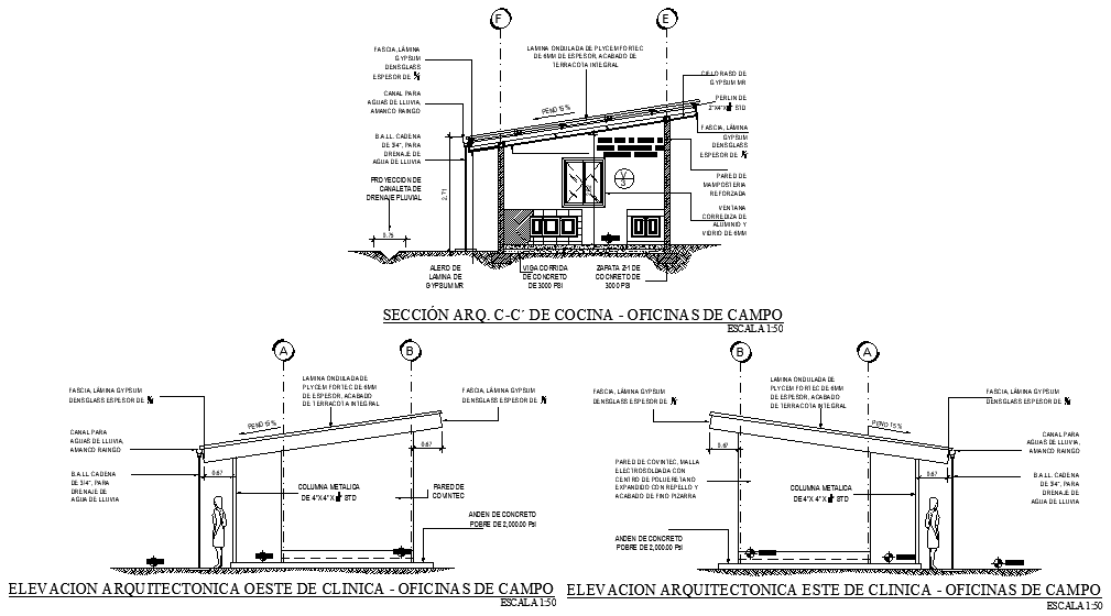 A section view of Clinical architectural plan of 28x12m office building is given in this Autocad drawing file.Download now.