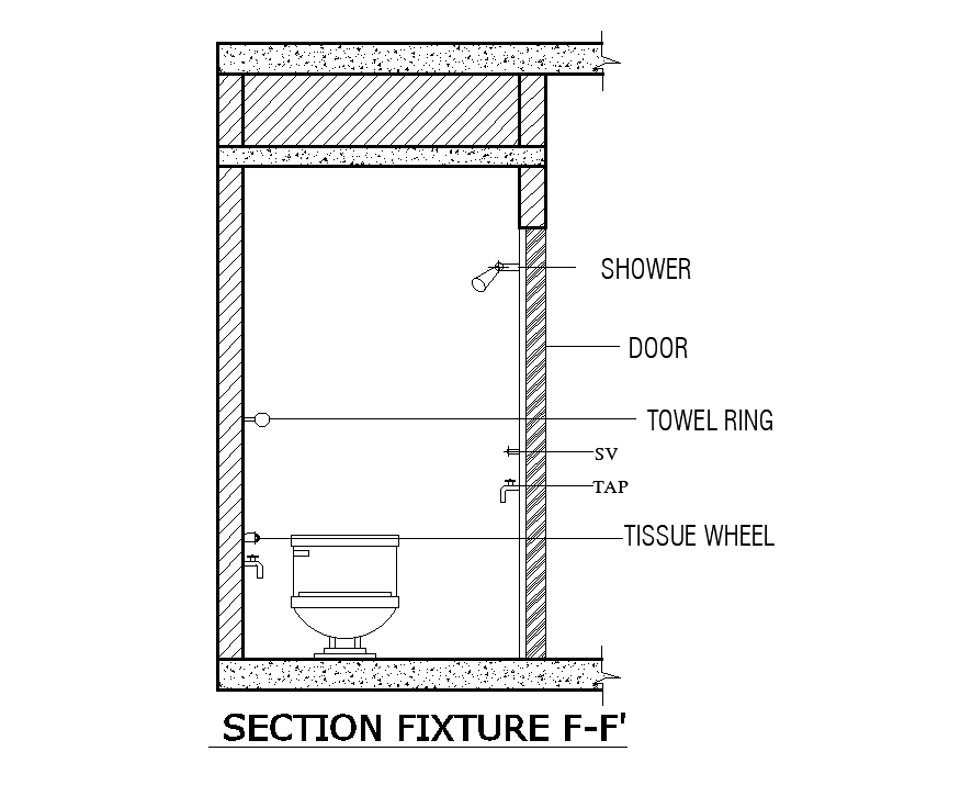 A section view of Fixture layout of the toilet is given in this Autocad file. Download now.