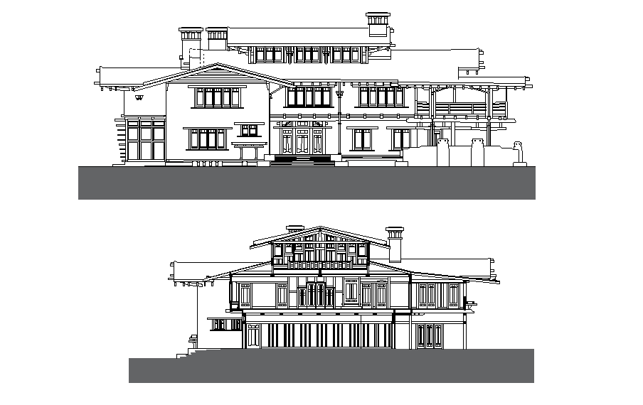 A section view of Luxury house building has been given in this Autocad drawing file. Download now.