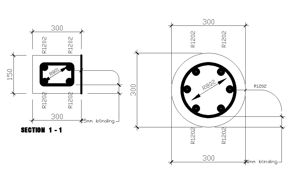 A section view of column base of 24x25m house plan is given in this Autocad drawing file. Download now.