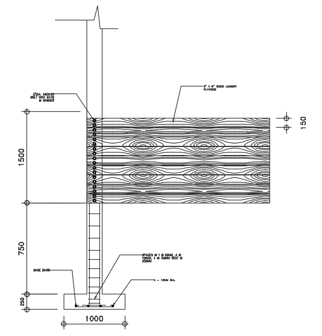 A section view of footing cum lumber plywood is given for 9x9m hospital plan in this Autocad drawing file.Download the Autocad model.