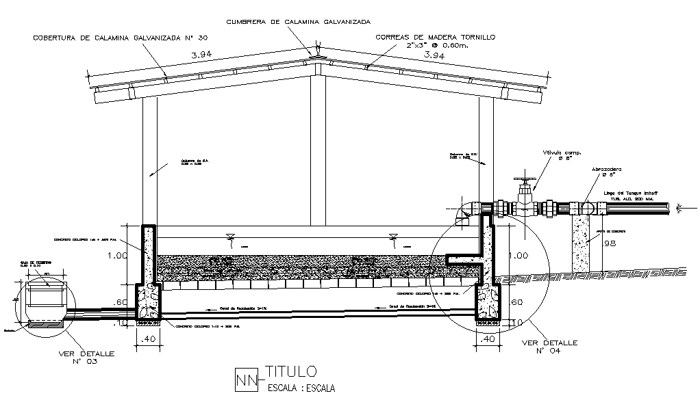 A section view of house building foundation structure is given in this Autocad drawing file.Download now.