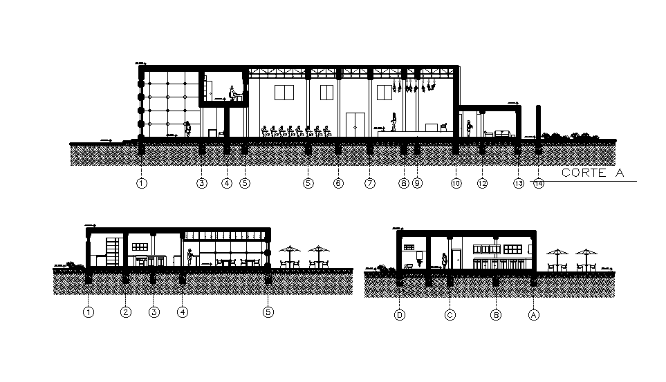 A section view of oval shape college plan is given in this Autocad drawing file. Download now.