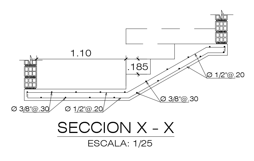 A section view of structural detail of mezzanine ladder is given in this Autocad drawing file. Download the Autocad model.