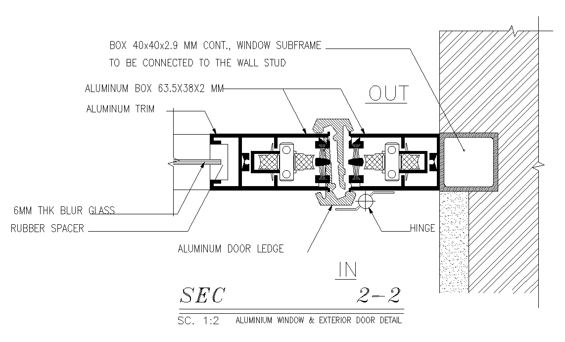 A section view of the 100x210cm door is given in this AutoCAD drawing model. Download now.