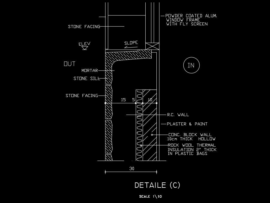 A section view of the 10x10m house construction drawing