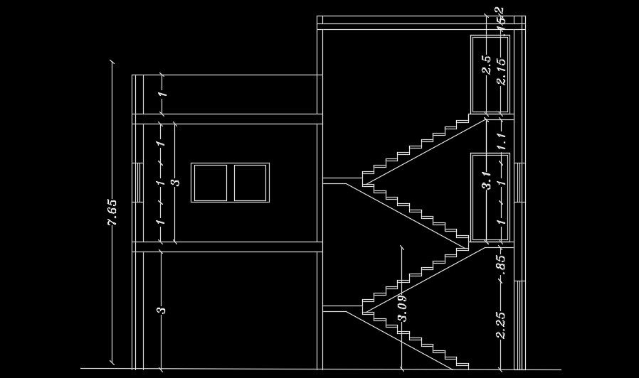 A section view of the 10x10m house plan of two floors is given in this AutoCAD