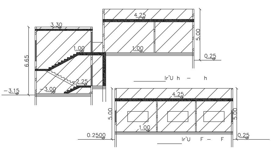 A section view of the 10x12m house building AutoCAD drawing