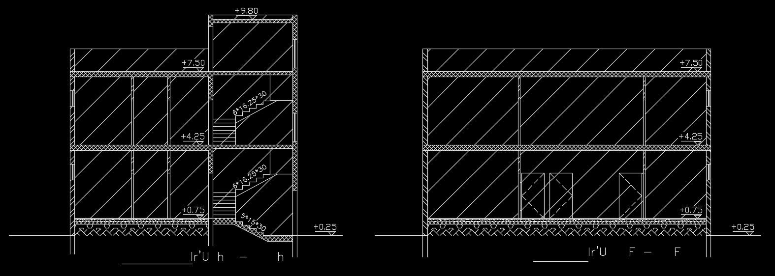A section view of the 10x13m house building model