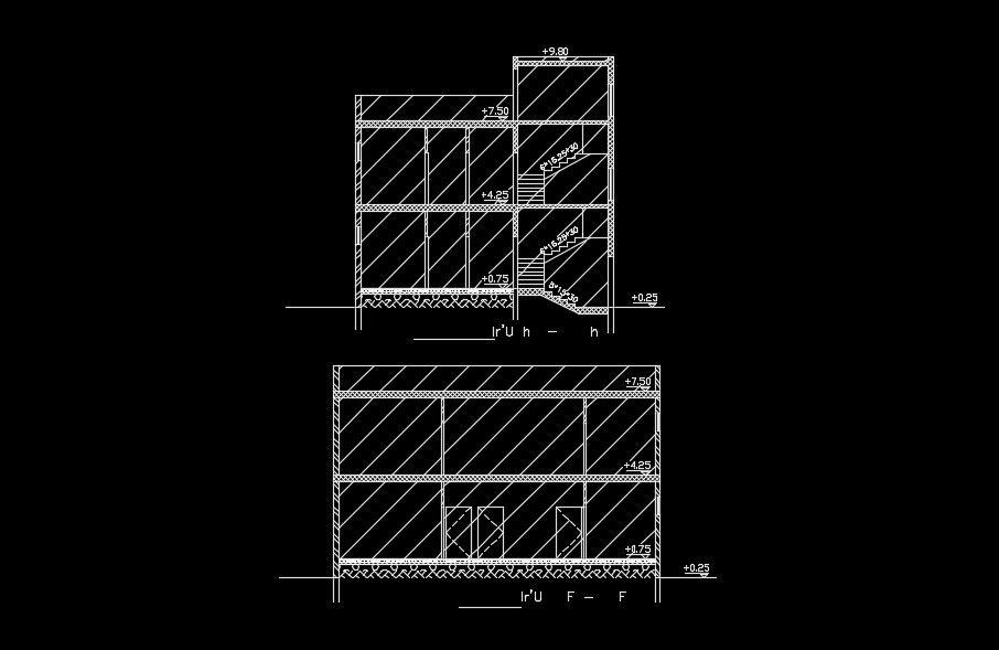 A section view of the 10x13m house building view