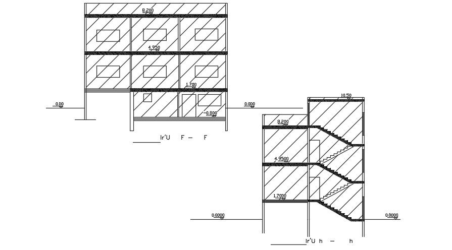A section view of the 10x15m house building drawing