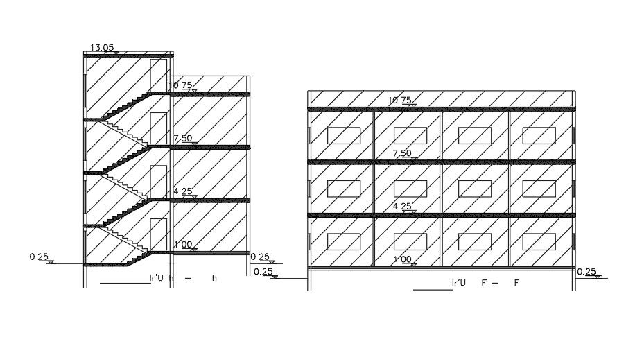 A section view of the 10x16m drawing house building