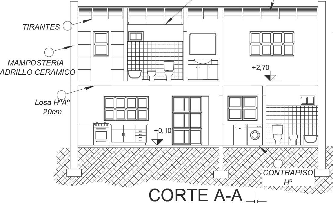 A section view of the 10x8m architecture house building