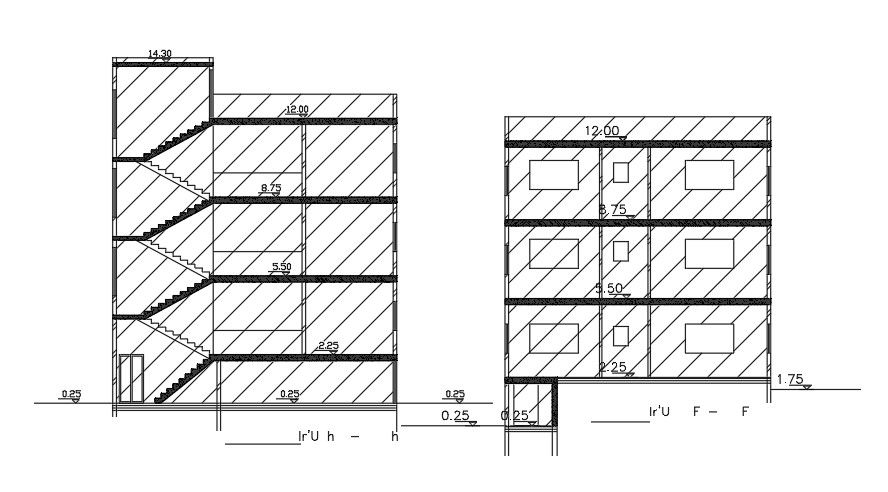 A section view of the 11x11m residential building AutoCAD drawing