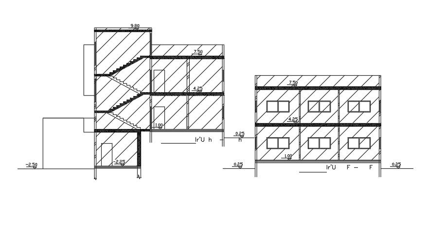 A section view of the 11x12m house building AutoCAD drawing