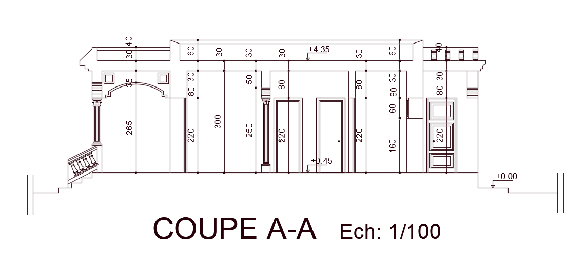 11x12m Single-Story House Section View in AutoCAD Drawing