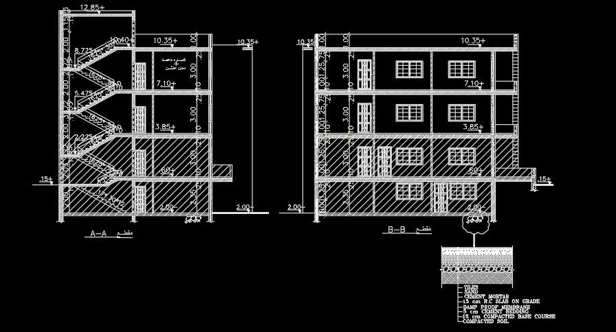 A section view of the 11x16m house building drawing