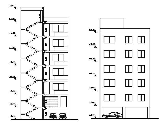 A section view of the 11x20m apartment building drawing is given in this file