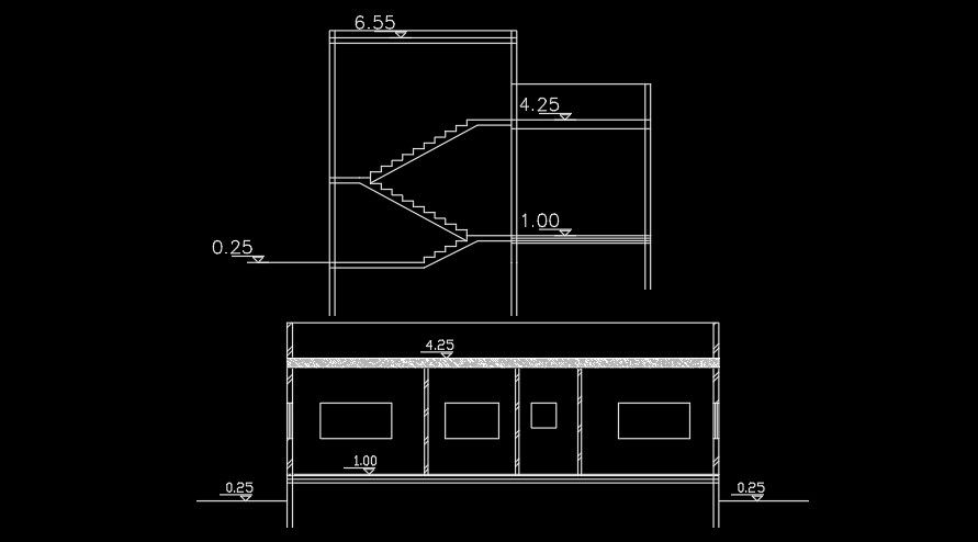 A section view of the 11x8m residential house building AutoCAD drawing