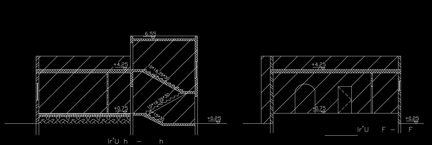 A section view of the 12x11m architecture house building AutoCAD drawing