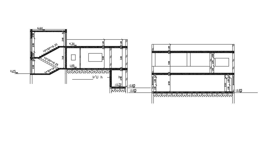 A section view of the 12x14m house building AutoCAD drawing