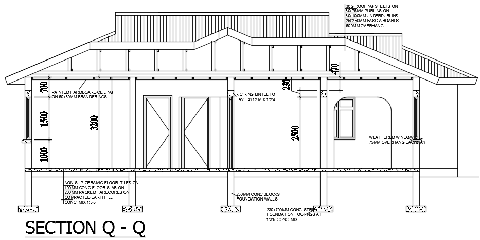 A section view of the 12x15m residential building