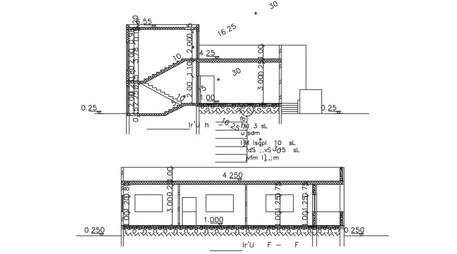 A section view of the 12x16m house building AutoCAD drawing
