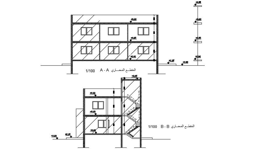 A section view of the 12x17m house building AutoCAD drawing