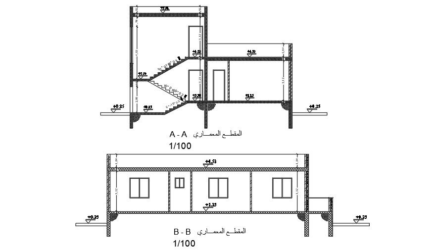 A section view of the 12x17m house building download now