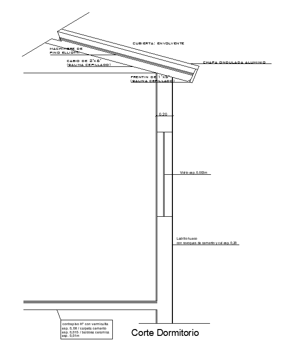 A section view of the 12x9m house building bedroom construction detail drawing