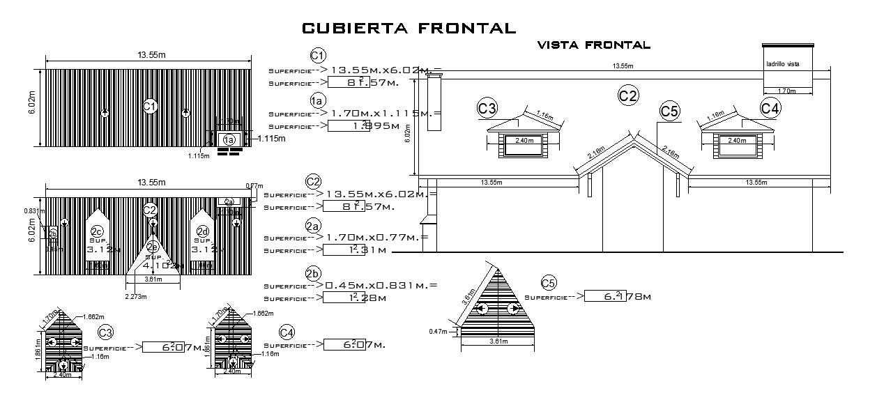 A section view of the 12x9m residential house building CAD drawing