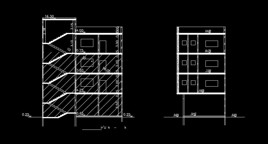 A section view of the 13x10m residential house building