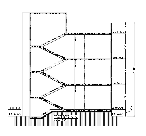Section View of 13x12m Architecture House DWG Design for Planning