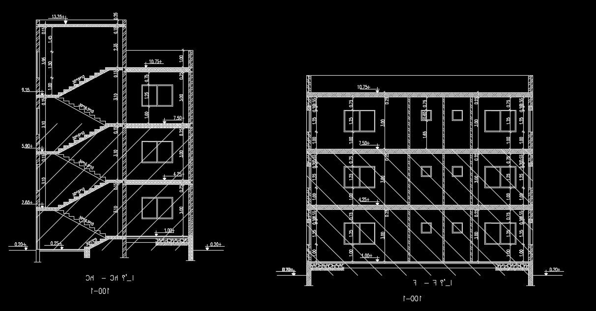 A section view of the 13x12m house building