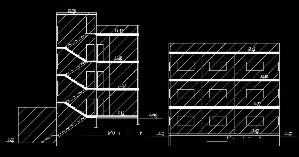 A section view of the 13x14m house building drawing