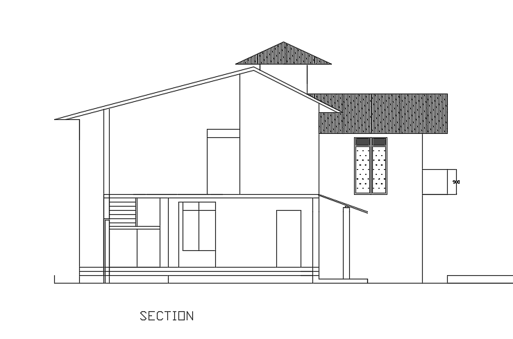 A section view of the 13x14m house building is given in this file