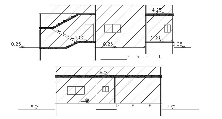 A section view of the 13x15m residential house building