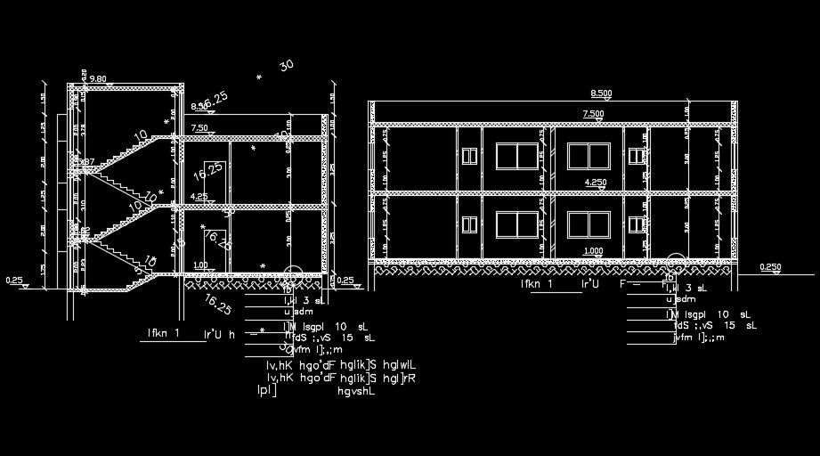 A section view of the 13x18m house building