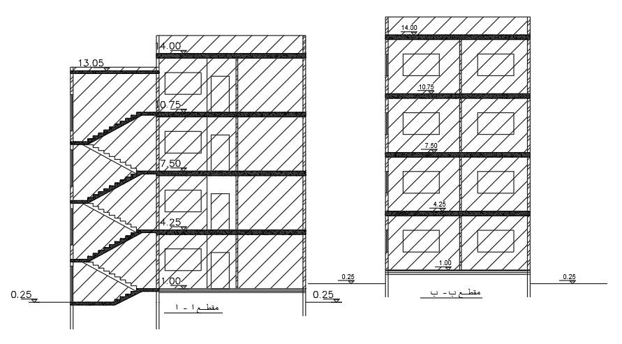 A section view of the 13x8m house building download now