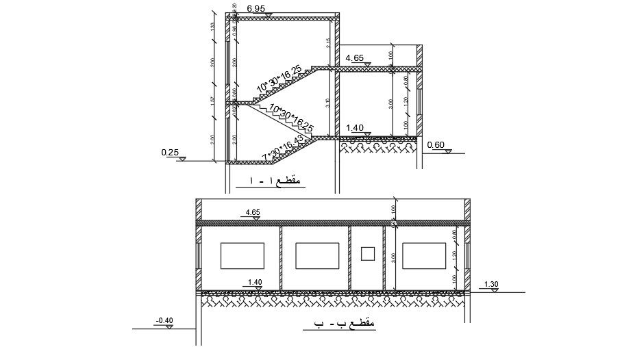 A section view of the 13x9m house building drawing