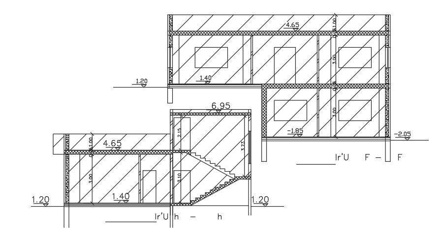 A section view of the 14x12m house building