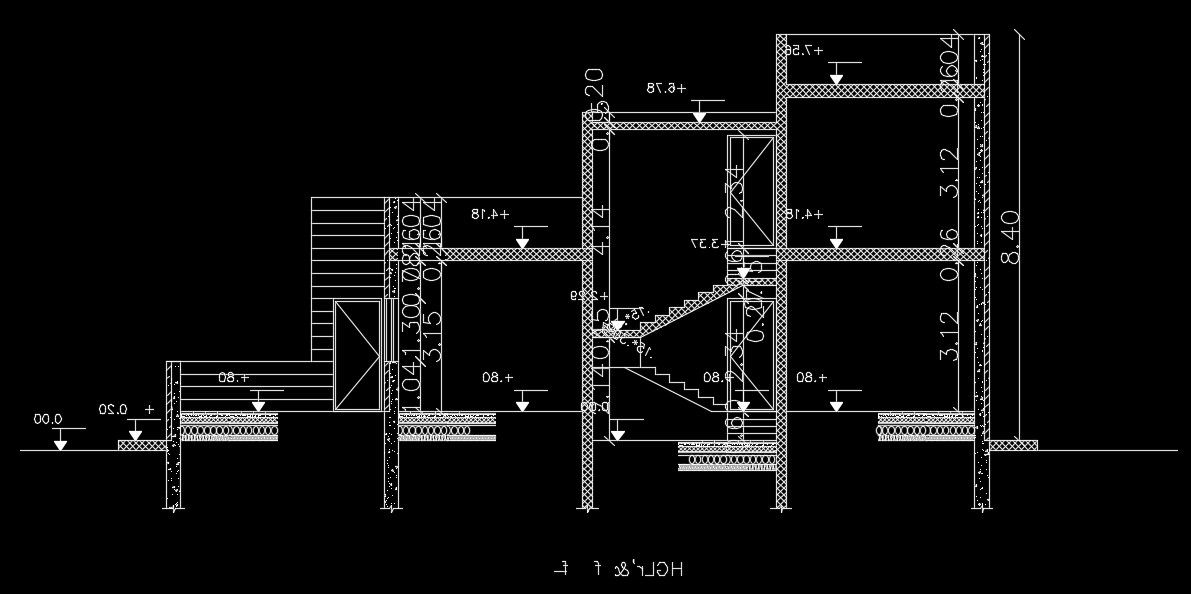 A section view of the 14x12m house building drawing