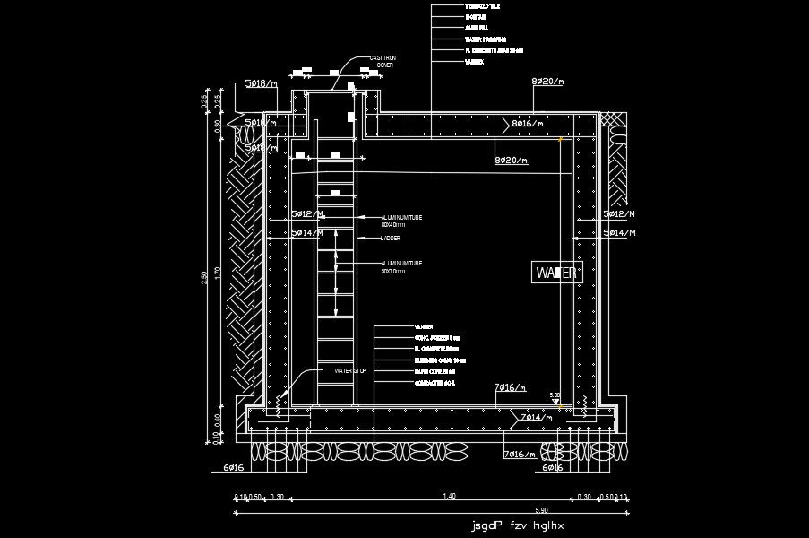 A section view of the 150x150x6mm base plate detail drawing