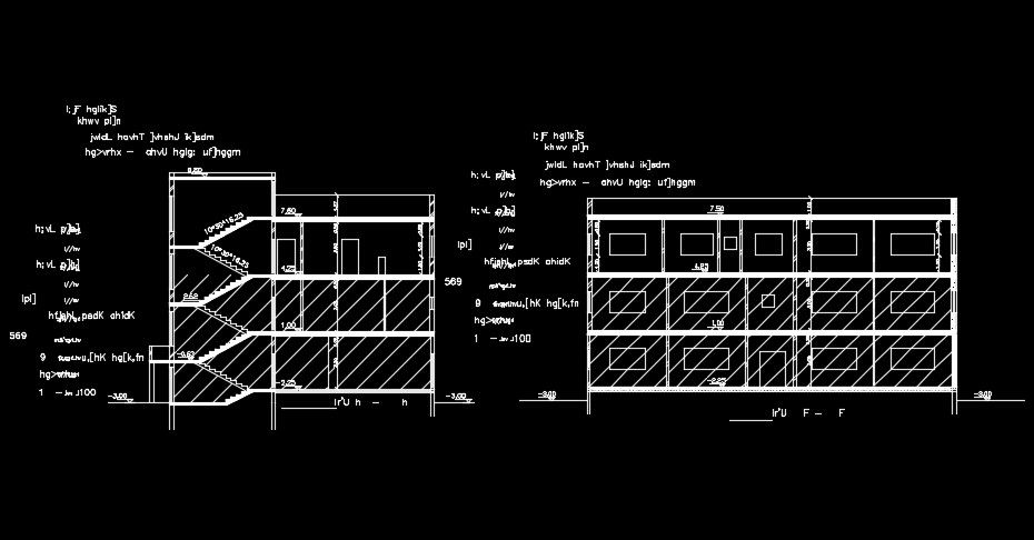 A section view of the 15X20m house building