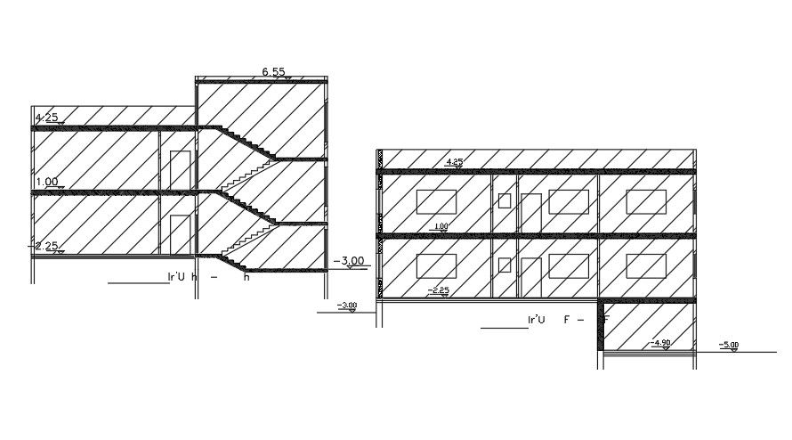 A section view of the 15x16m house building AutoCAD drawing