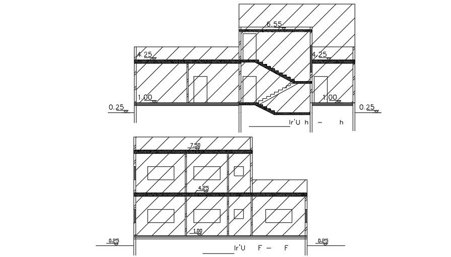 A section view of the 15x17m house building AutoCAD drawing model