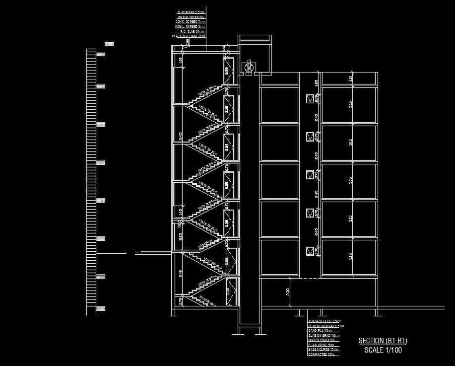 A section view of the 15x18m apartment building download