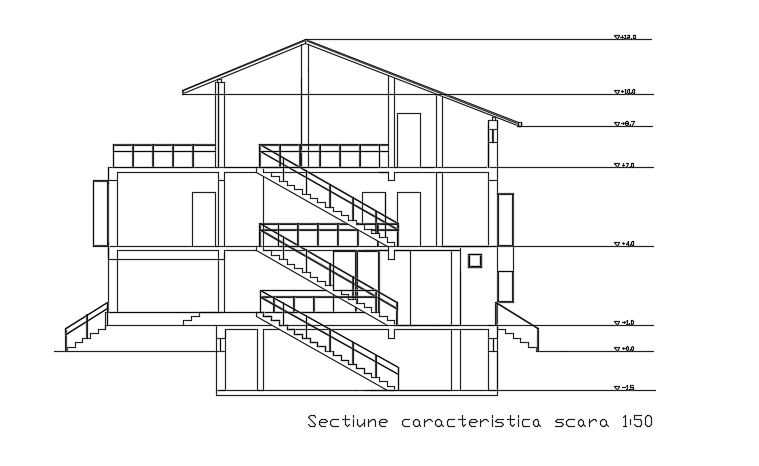 A section view of the 15x9m house building CAD drawing