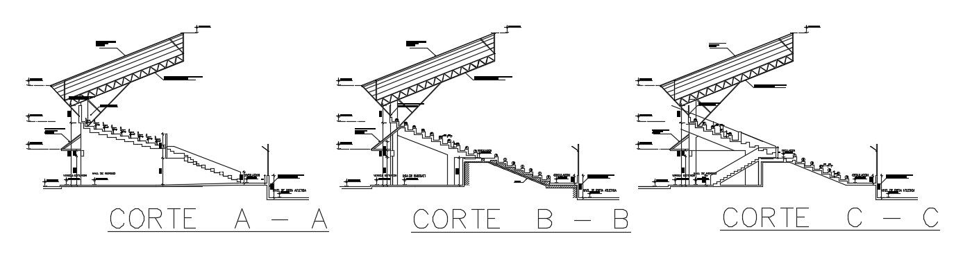 A section view of the 160x86m basketball stadium building is given in this AutoCAD drawing model.